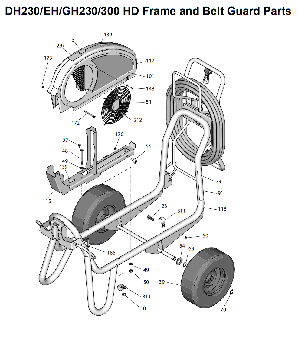 Graco DutyMax GH230 HD Procontractor Frame And Belt Guard Parts