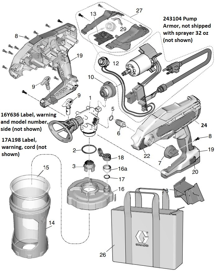 Graco TrueCoat 360VSP Electric TrueAirless Sprayer Parts (Model 17D889)