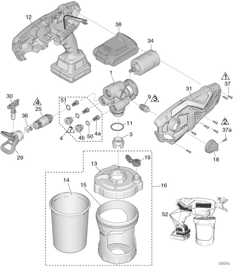 Graco TC Pro Cordless Handheld Airless Sprayer Parts List (17N166, Ultra, Ultimate)
