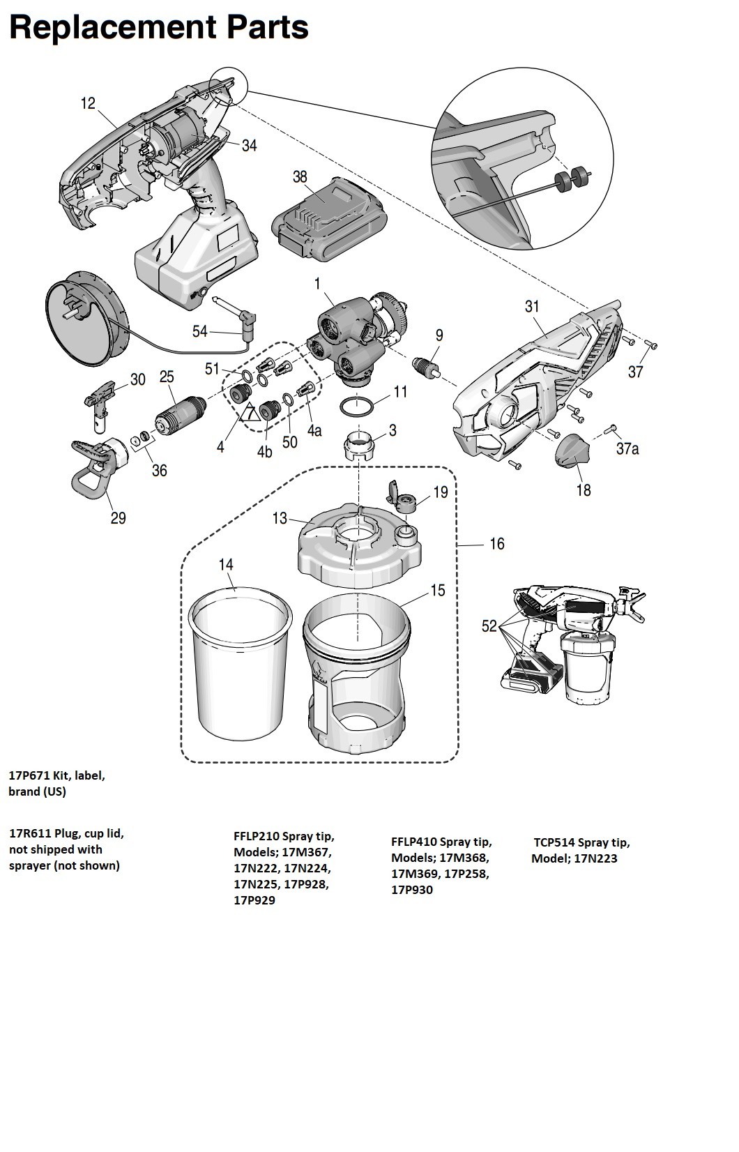Graco TC Pro PLUS Cordless Handheld Airless Sprayer Parts List (17N223, Ultra MAX,  Ultimate MX)