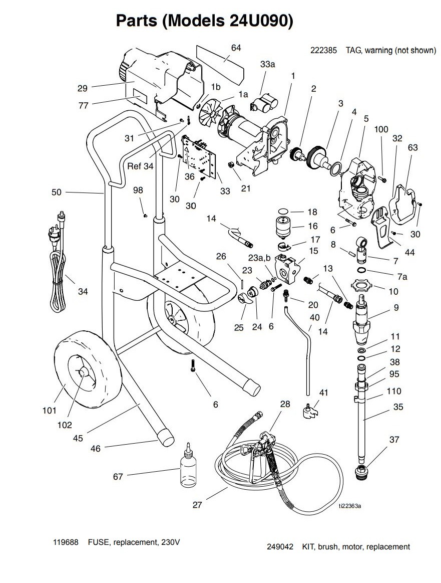 Graco 190 Classic Sprayer Hi Boy Parts (Models 24U090)