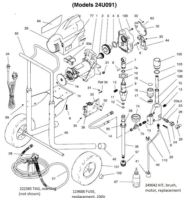 Graco 290 classic sprayer Hi-Boy parts (24U091)