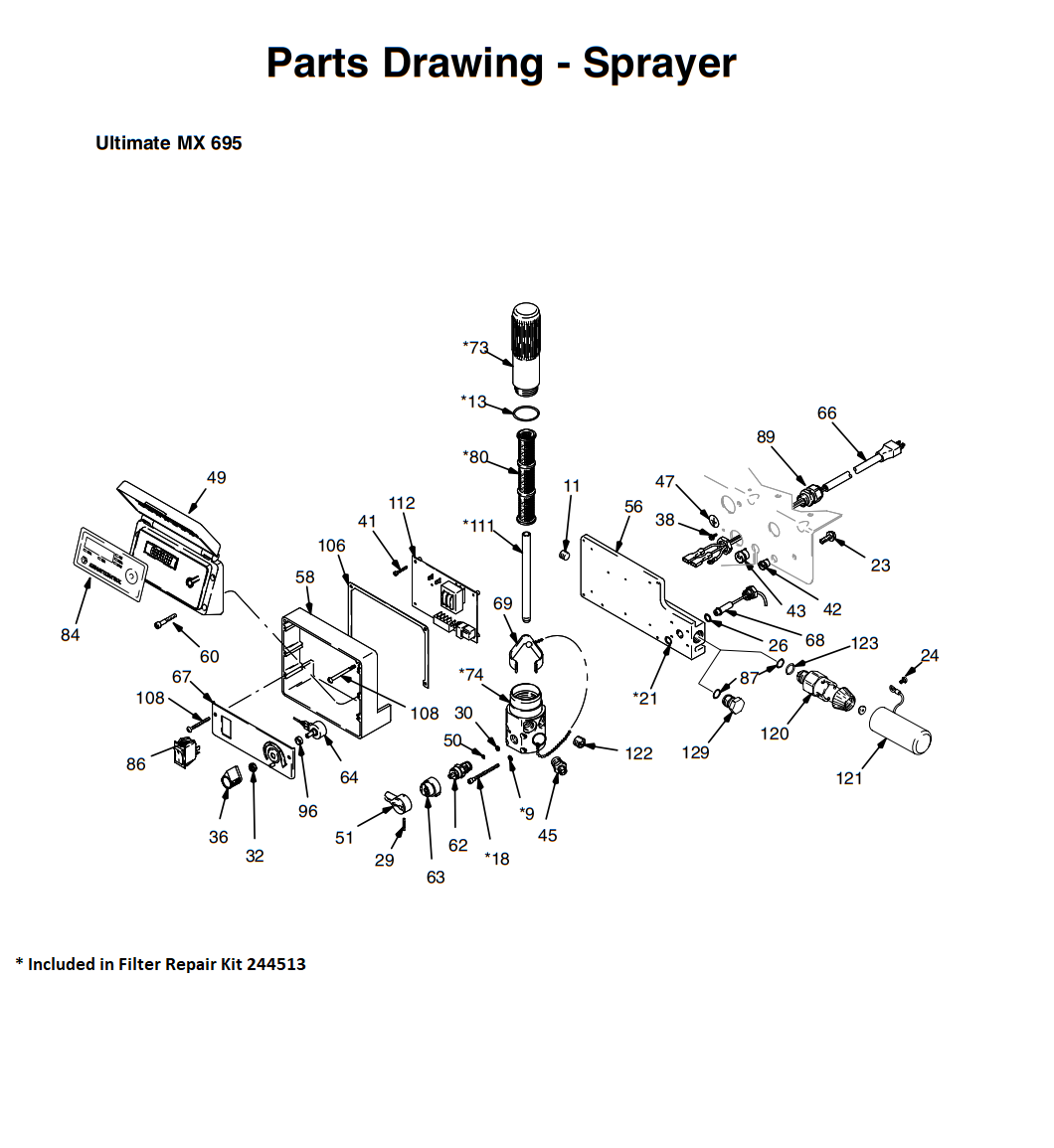 Graco Ultimate Mx 695: Control Box and Filter Sprayer Parts List