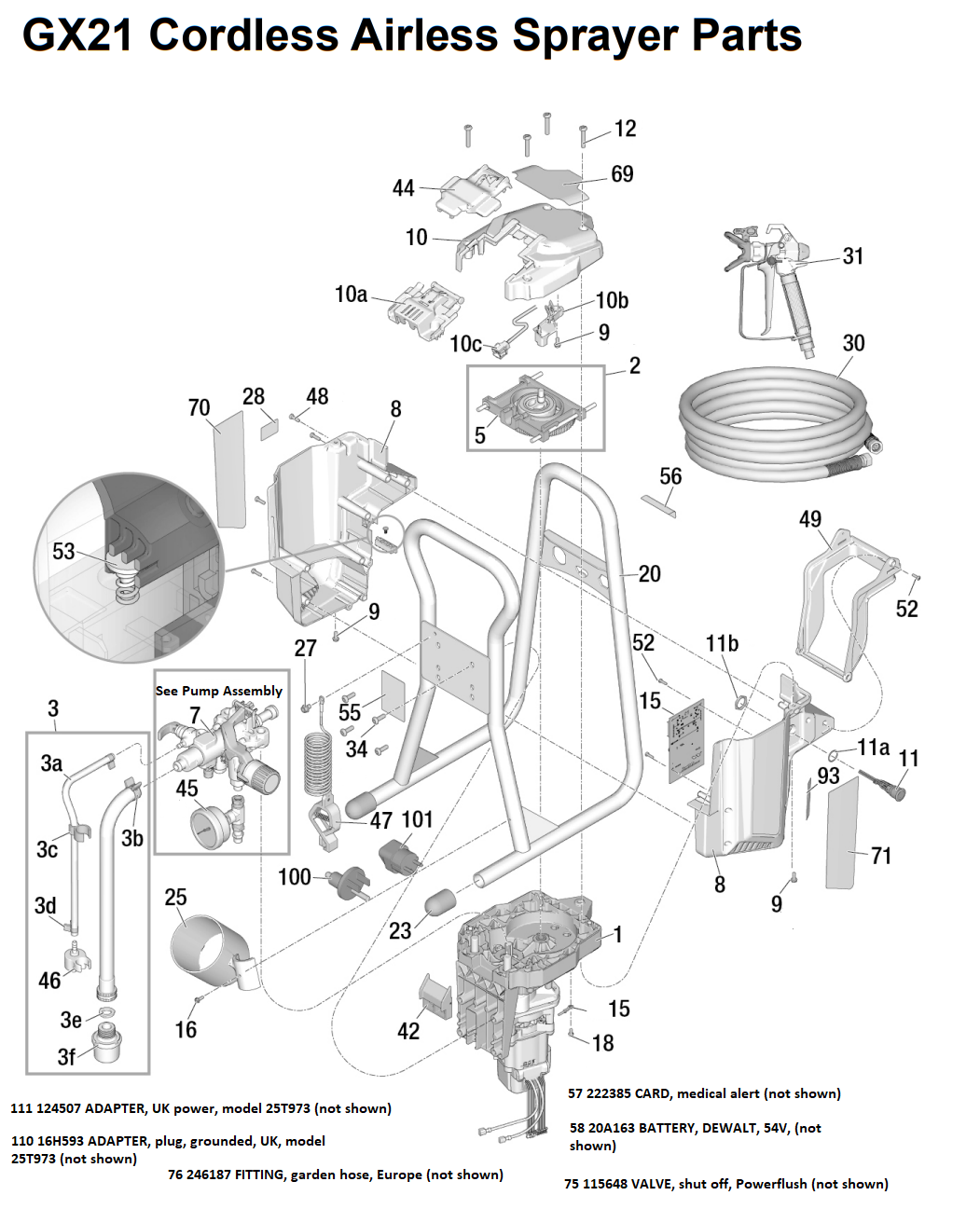Graco GX21 Cordless Airless Sprayer Parts