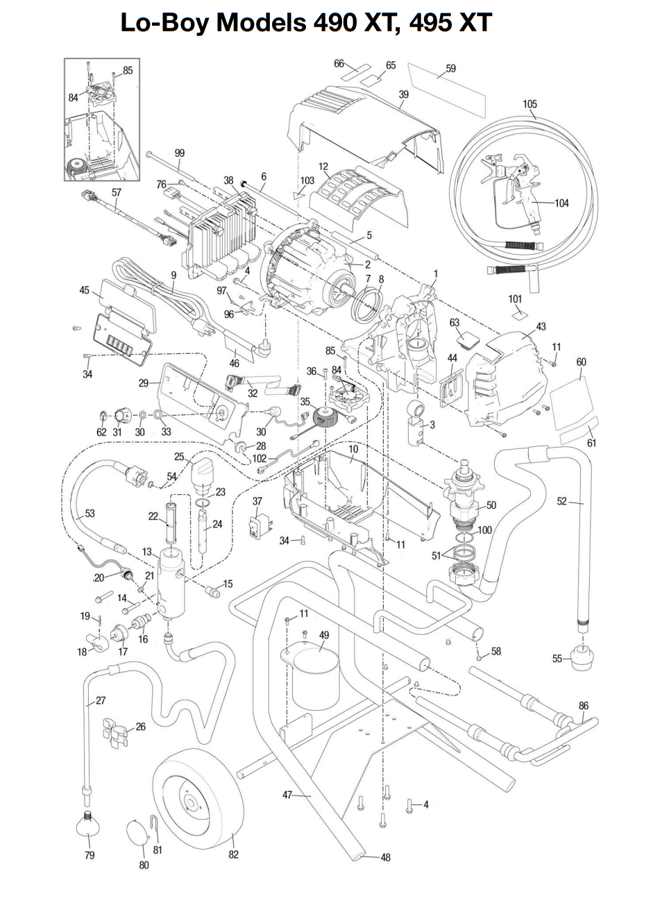 Graco 490 XT Lo-Boy Assembly Electric Airless Sprayer Parts