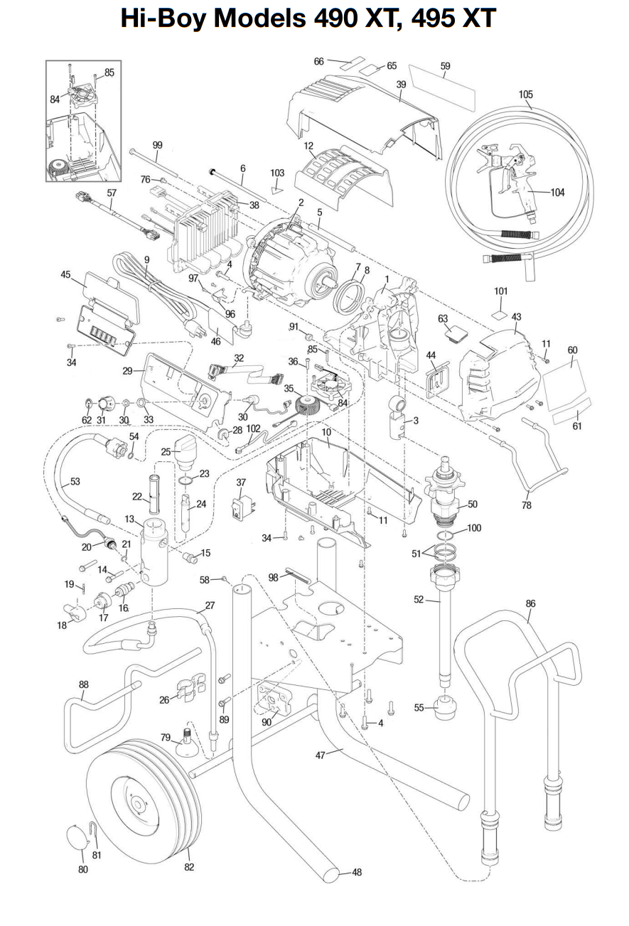 Graco 490 XT Hi-Boy Assembly Electric Airless Sprayer Parts