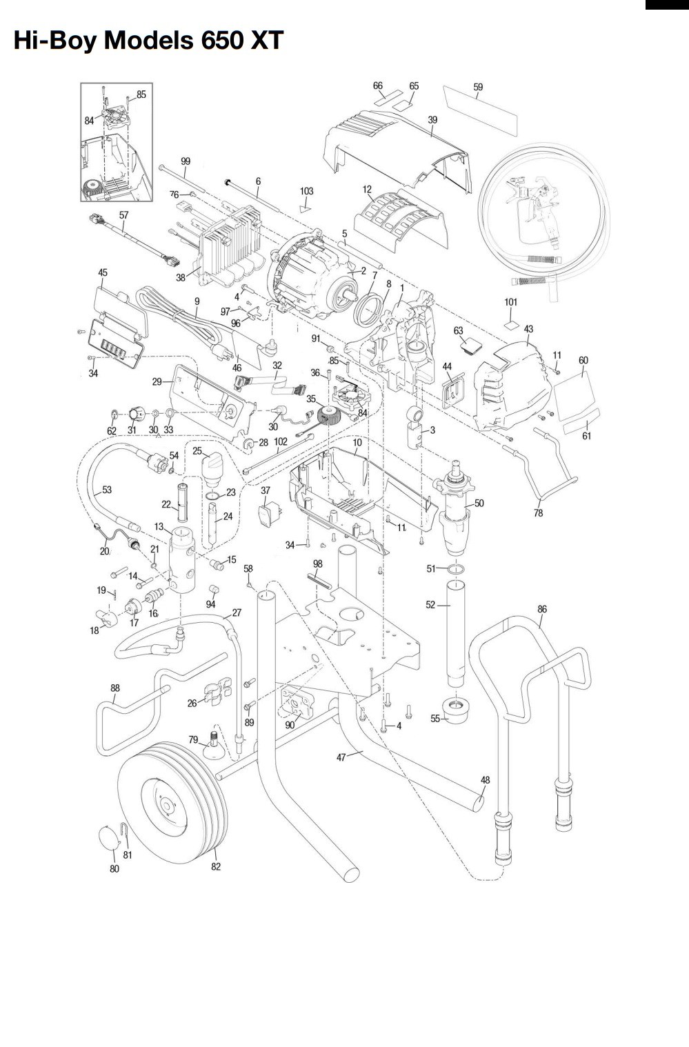Graco 650 XT Hi-Boy Assembly Electric Airless Sprayer Parts
