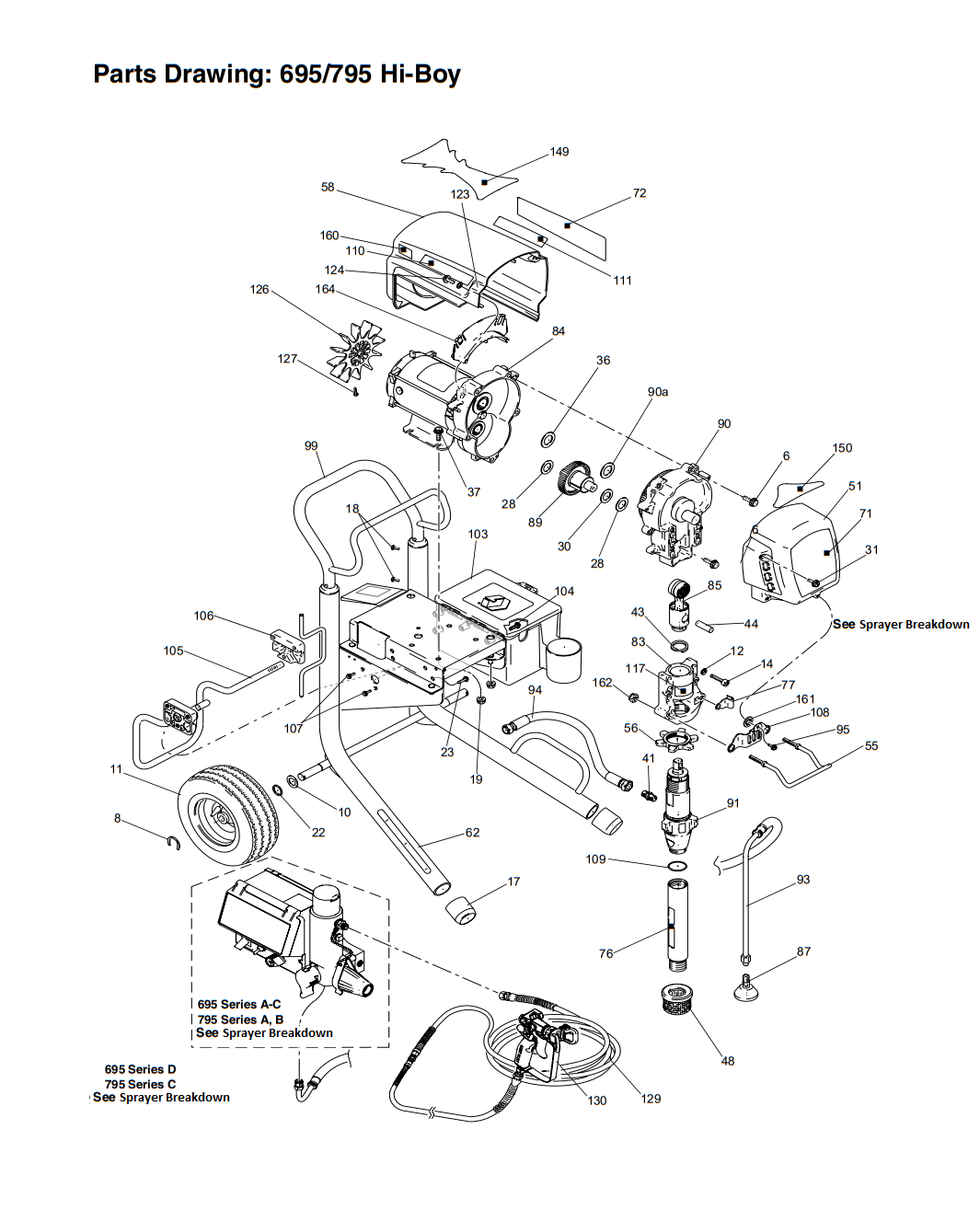 Graco Ultra Max II 695 Hi-Boy Sprayer Parts (2) Series A - C